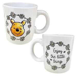 Disney WINNIE THE POOH Enjoy The Little Things Flower 20oz Ceramic Mug White NEW
